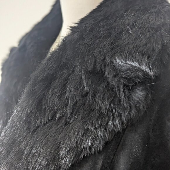 Utex  Black Suede Winter Coat with Rabbit Fur  Medium - Picture 4 of 7